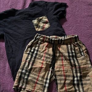 Burberry Beige and Black Plaid Shorts